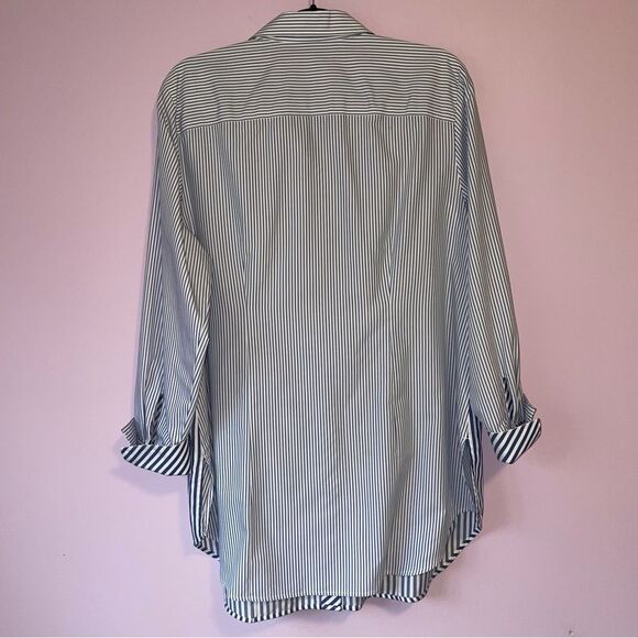 Chico's Size XL No Iron Cotton Striped Button-Up Shirt with Tie Front Waist - Picture 6 of 8
